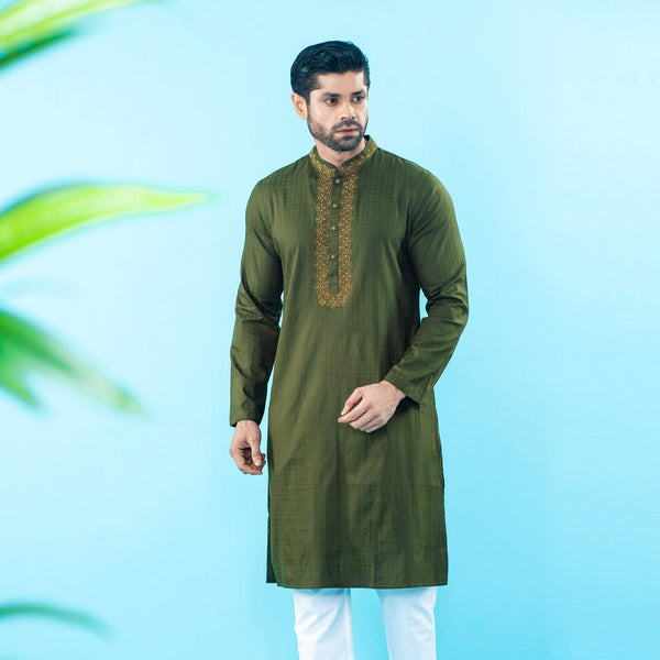 Mens Embroidery Panjabi- Basil