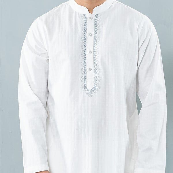 Mens Embroidery Panjabi- White