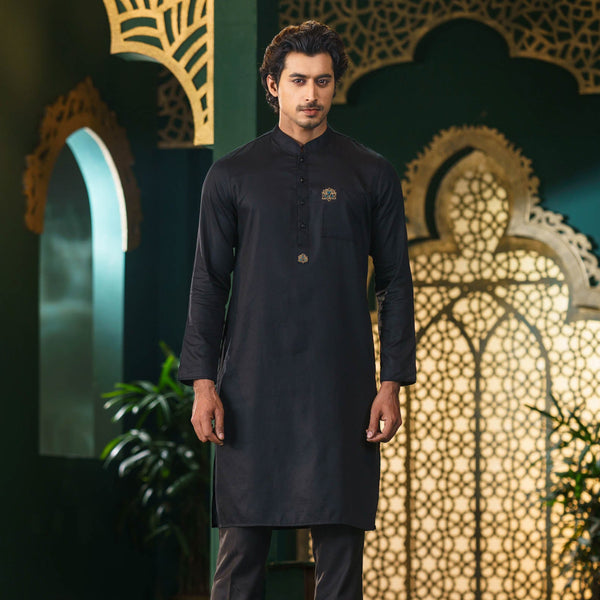 Men's Black Embroidery Panjabi