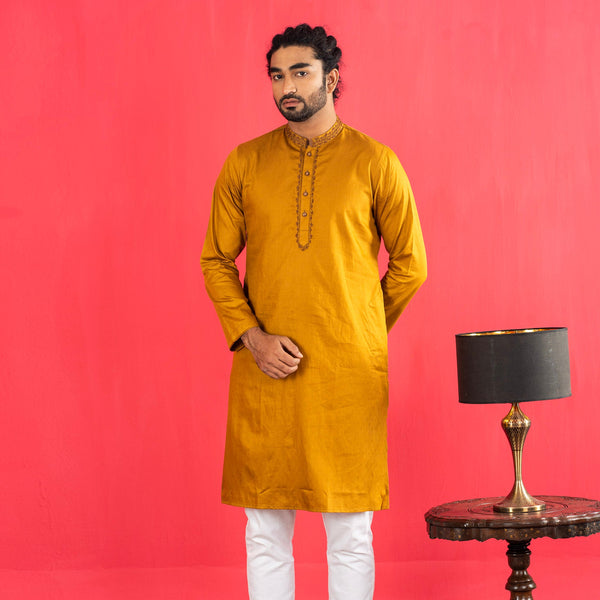 Mens Karchupi Panjabi- Yellow Ochre