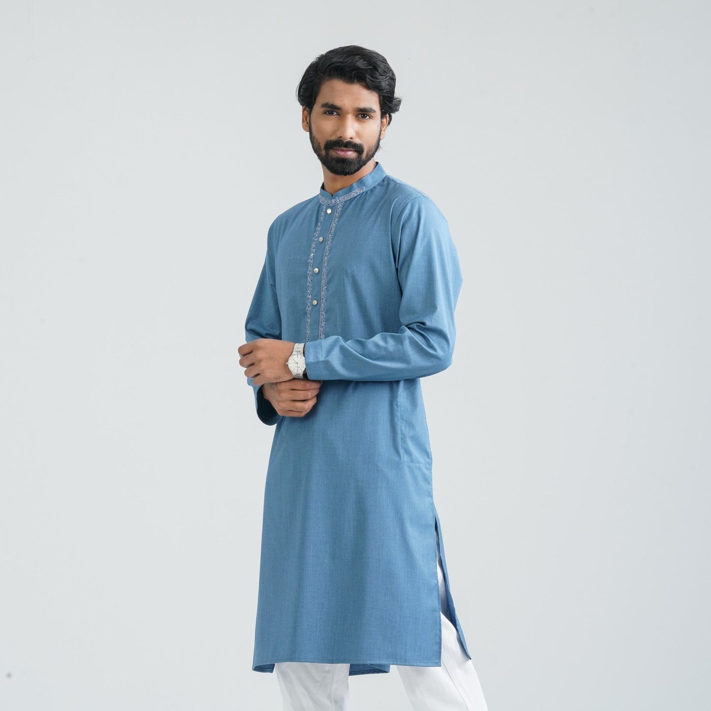 Men’s Bluish Ash Cotton Panjabi