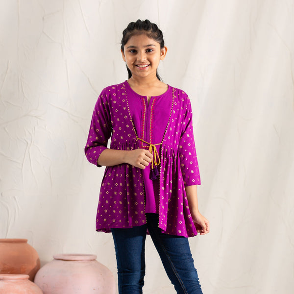 Girls Teen Purple Embroidered Tunic