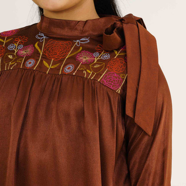 Girl's Brown Embroidered Tunic