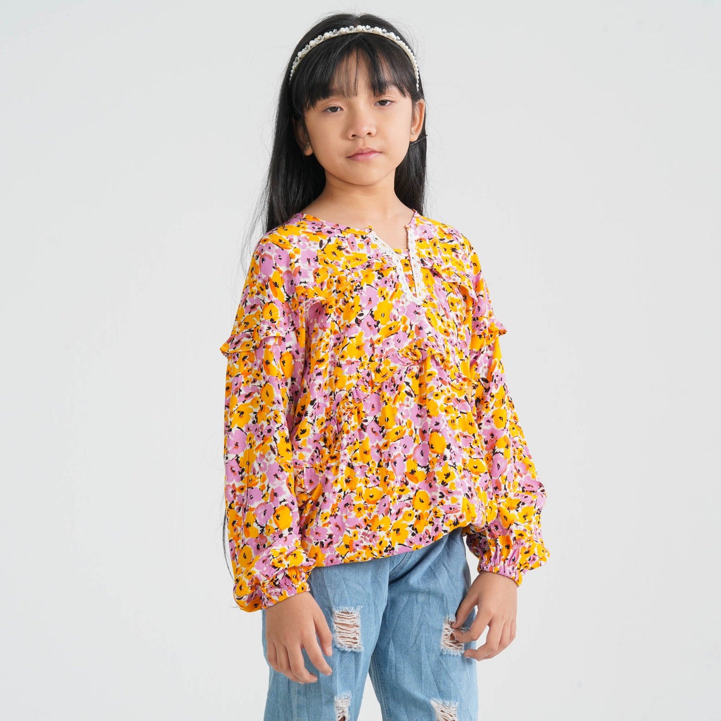 Girl's Yellow Viscose Tunic