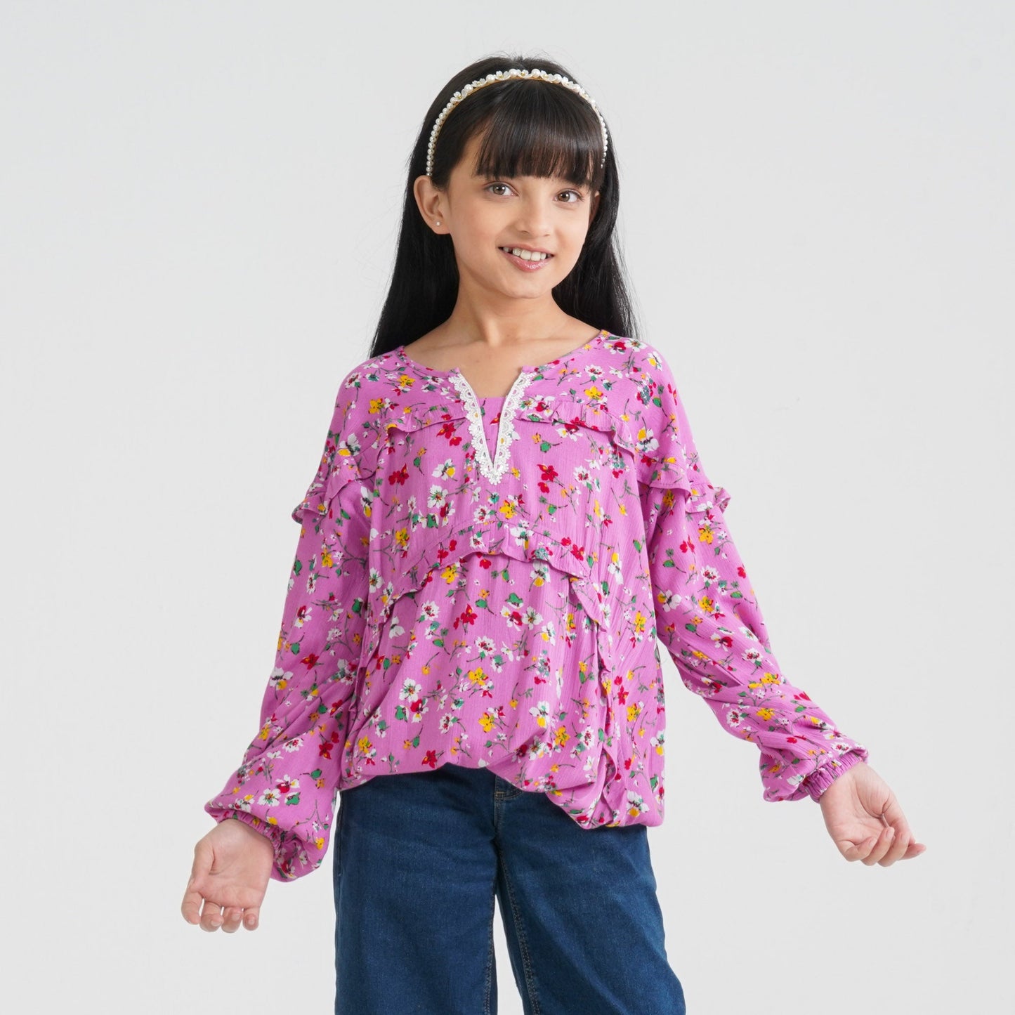 Girl's Pink Viscose Tunic