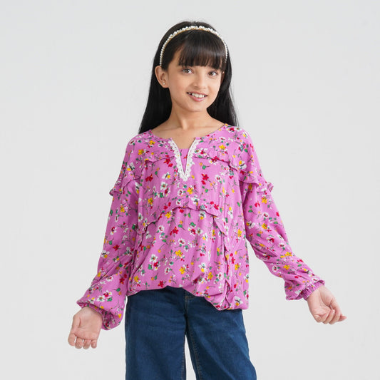 Girl's Pink Viscose Tunic