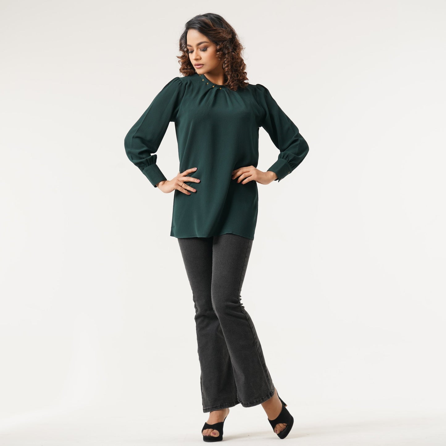Ethnic Deep Green Workwear Top