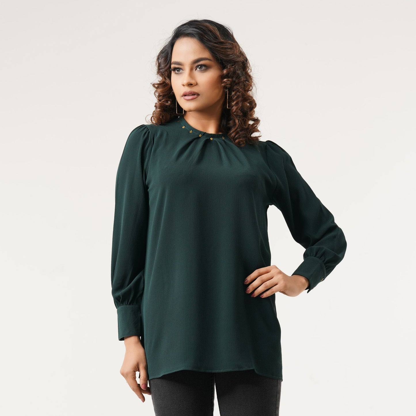 Ethnic Deep Green Workwear Top