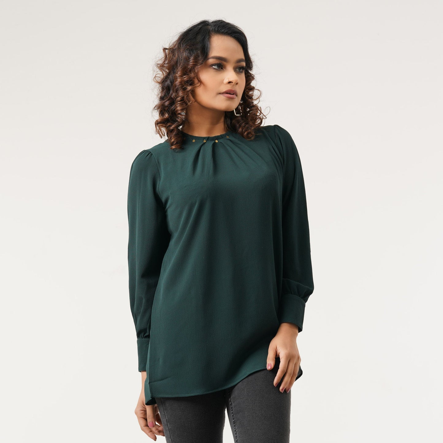 Ethnic Deep Green Workwear Top