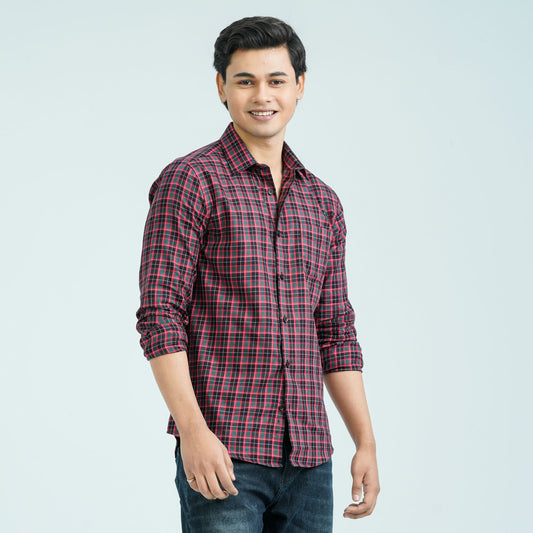 Men’s Green Red Casual Cotton Shirt