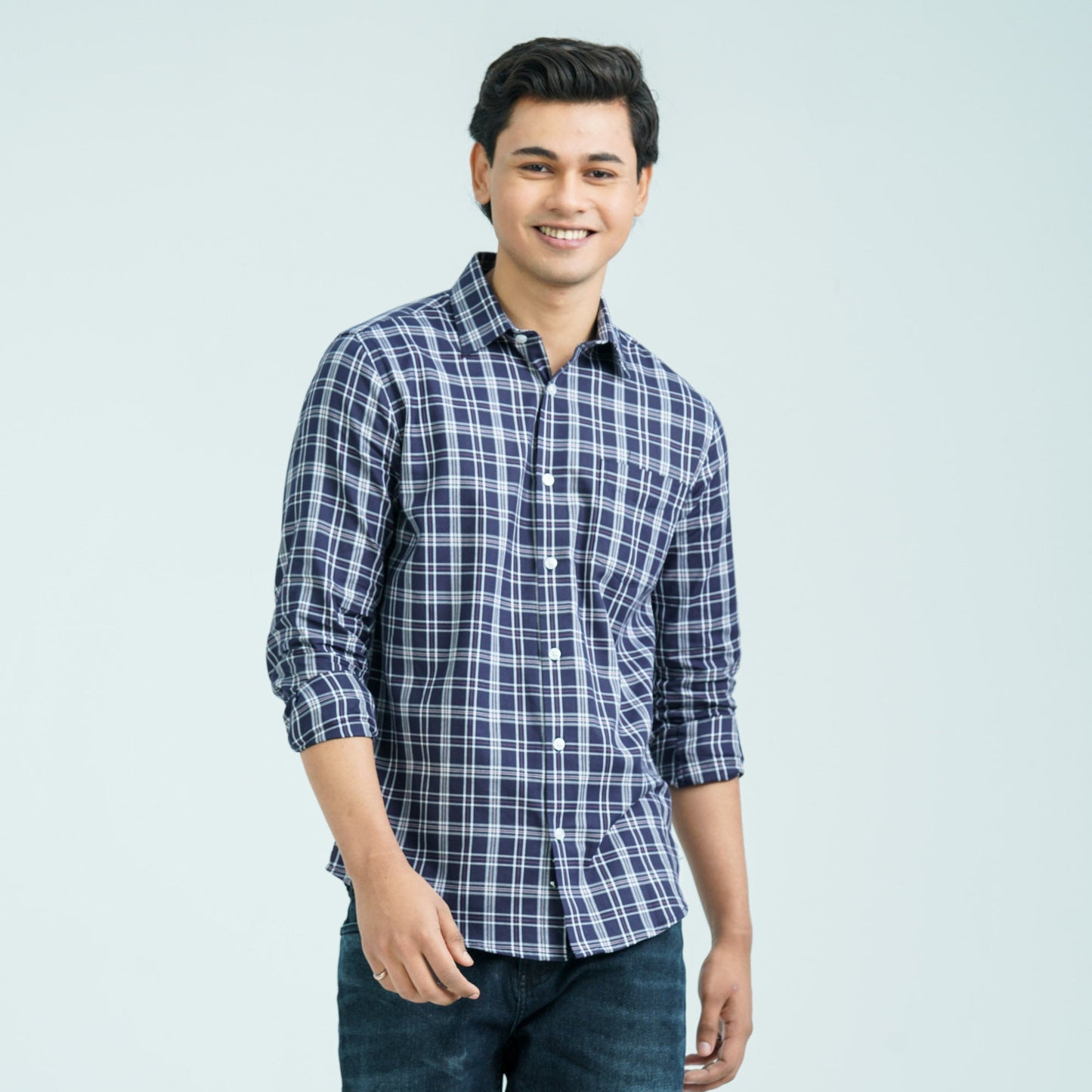 Men’s Navy White Casual Cotton Shirt