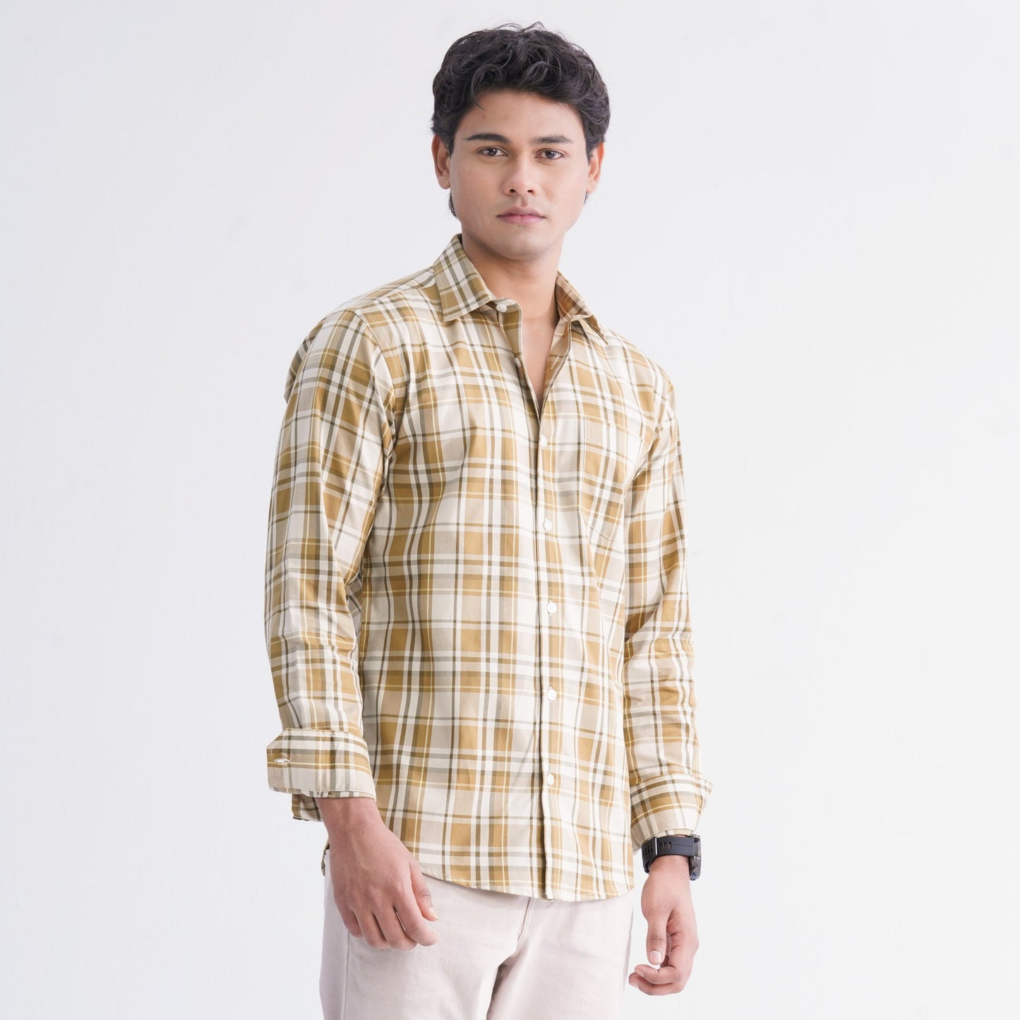 Menâ€™s Brown Check Casual Shirt