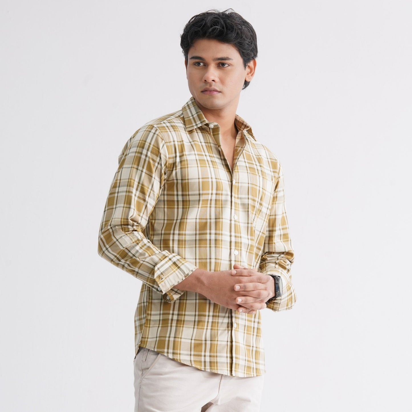 Menâ€™s Brown Check Casual Shirt
