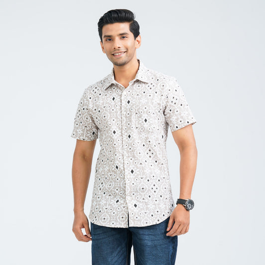 Men’s Beige Casual Cotton Shirt