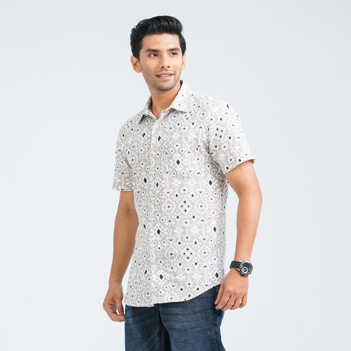 Men’s Beige Casual Cotton Shirt
