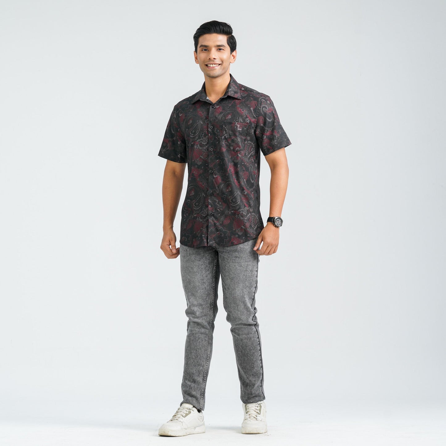 Men’s Black Blended Casual Shirt