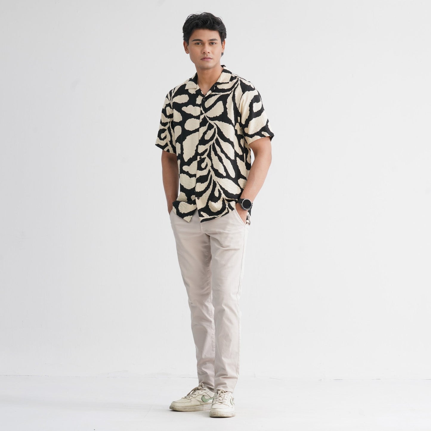Menâ€™s Black Cream Casual Shirt