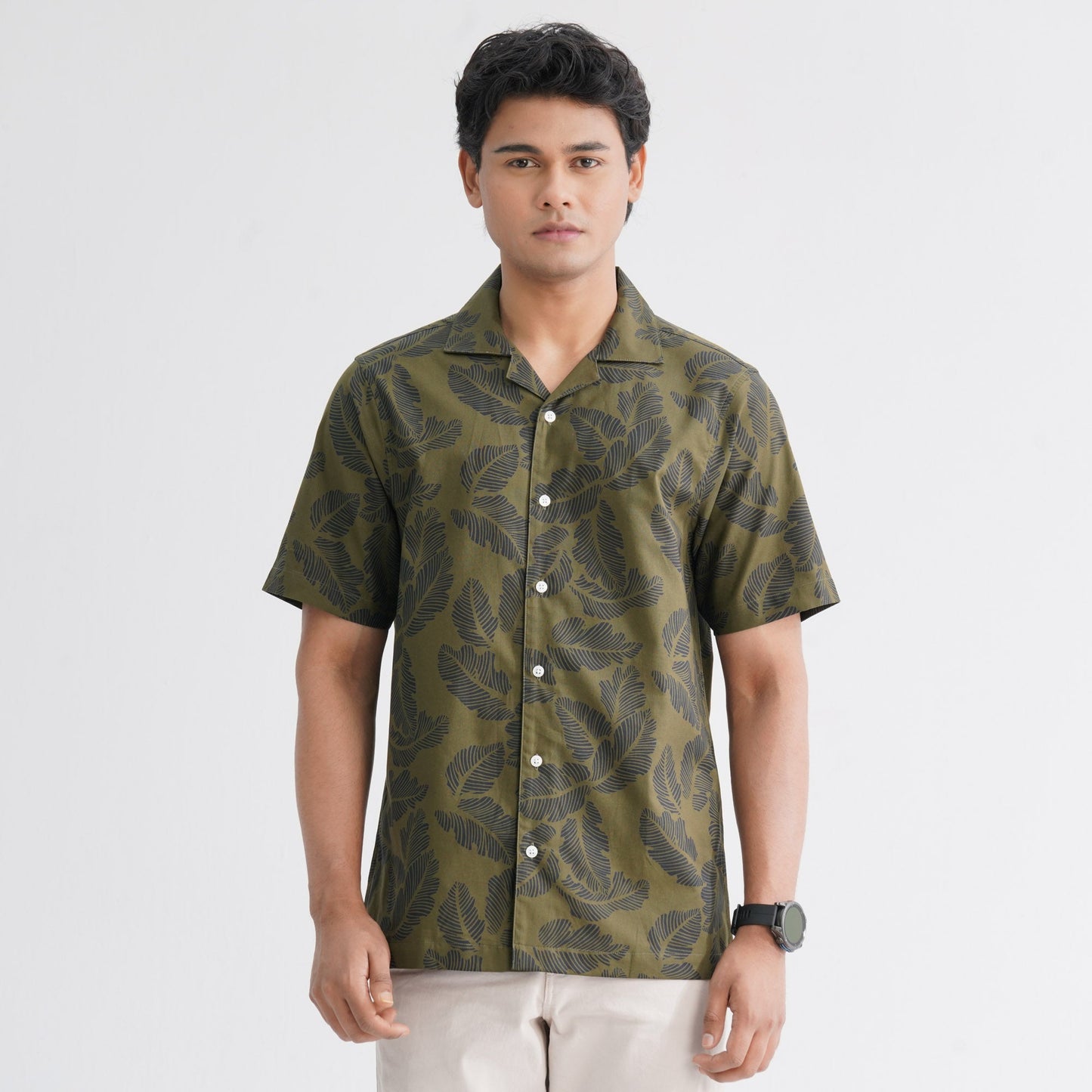 Menâ€™s Olive Blended Casual Shirt