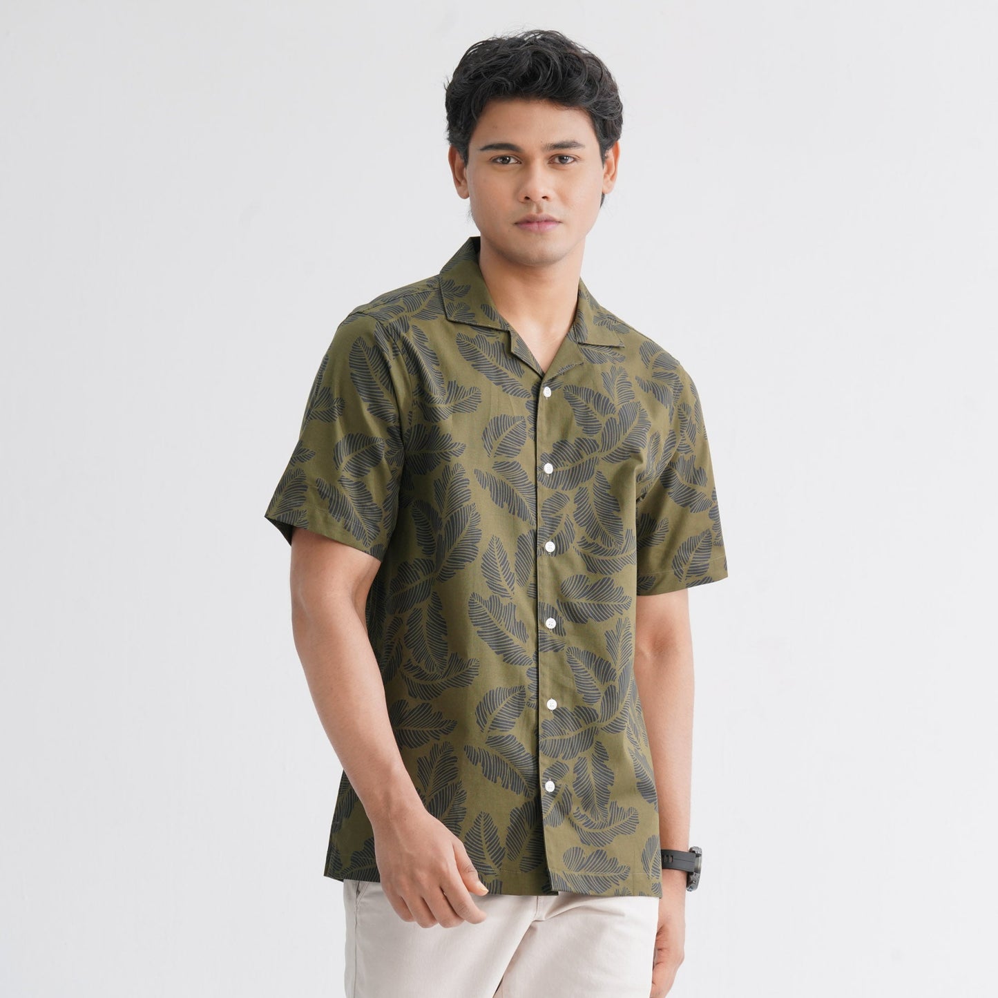 Menâ€™s Olive Blended Casual Shirt
