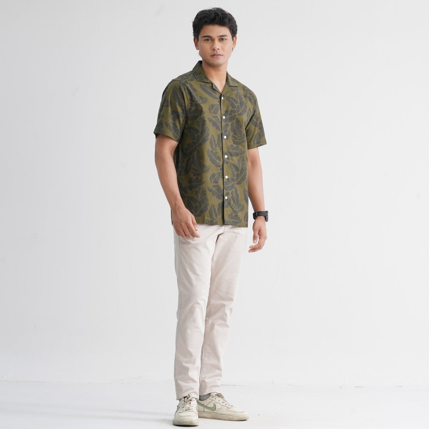 Menâ€™s Olive Blended Casual Shirt