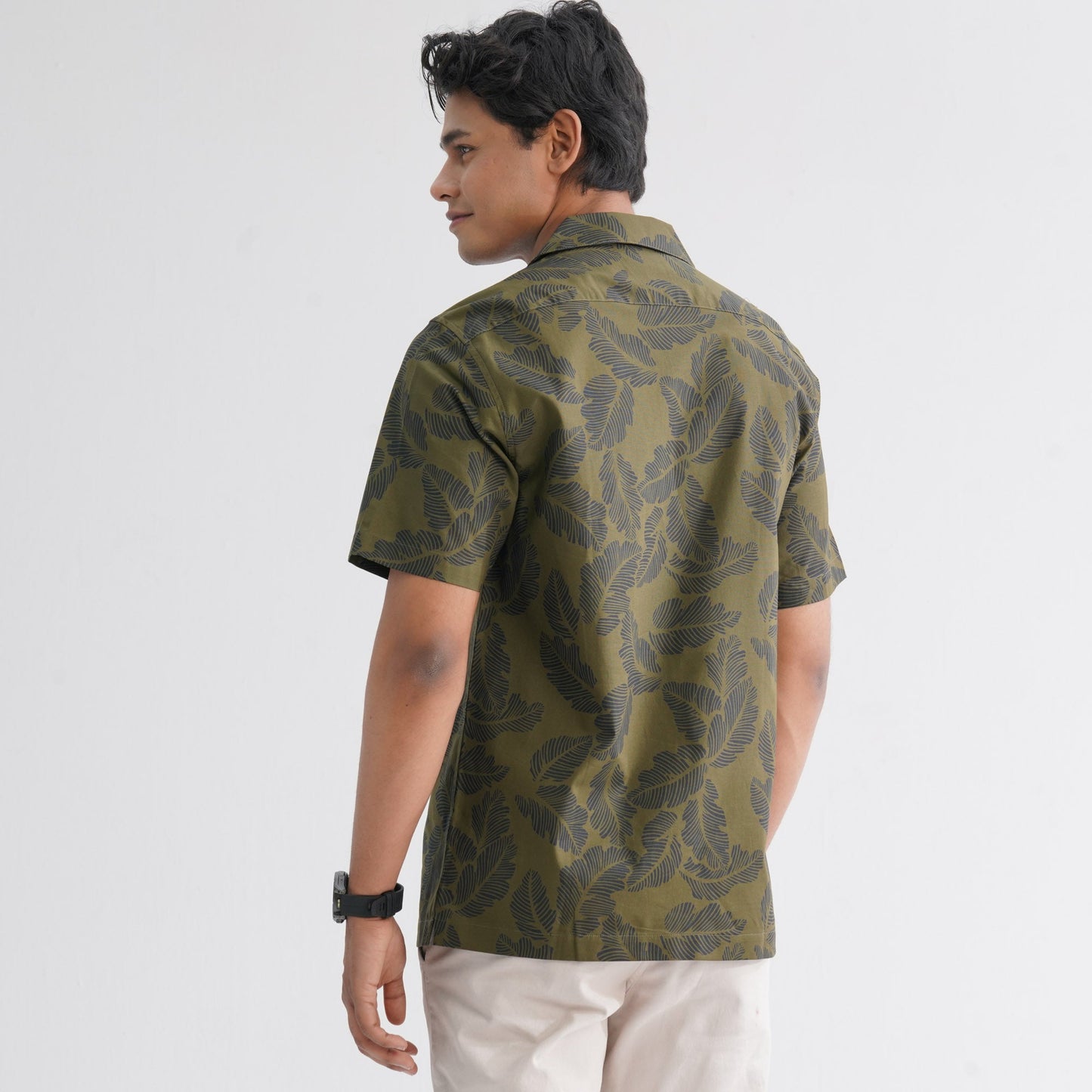 Menâ€™s Olive Blended Casual Shirt