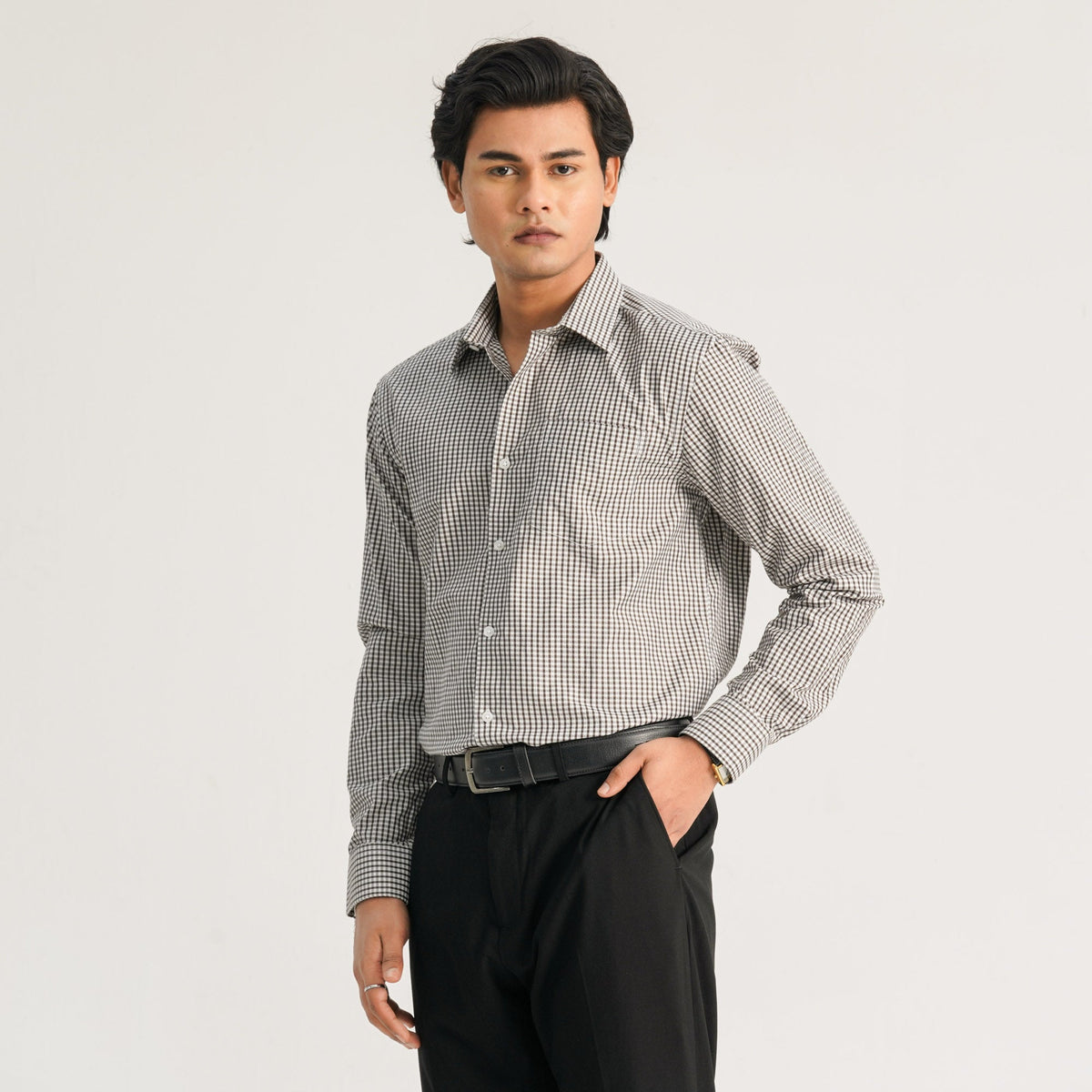Mens Chocoate Check Formal Shirt