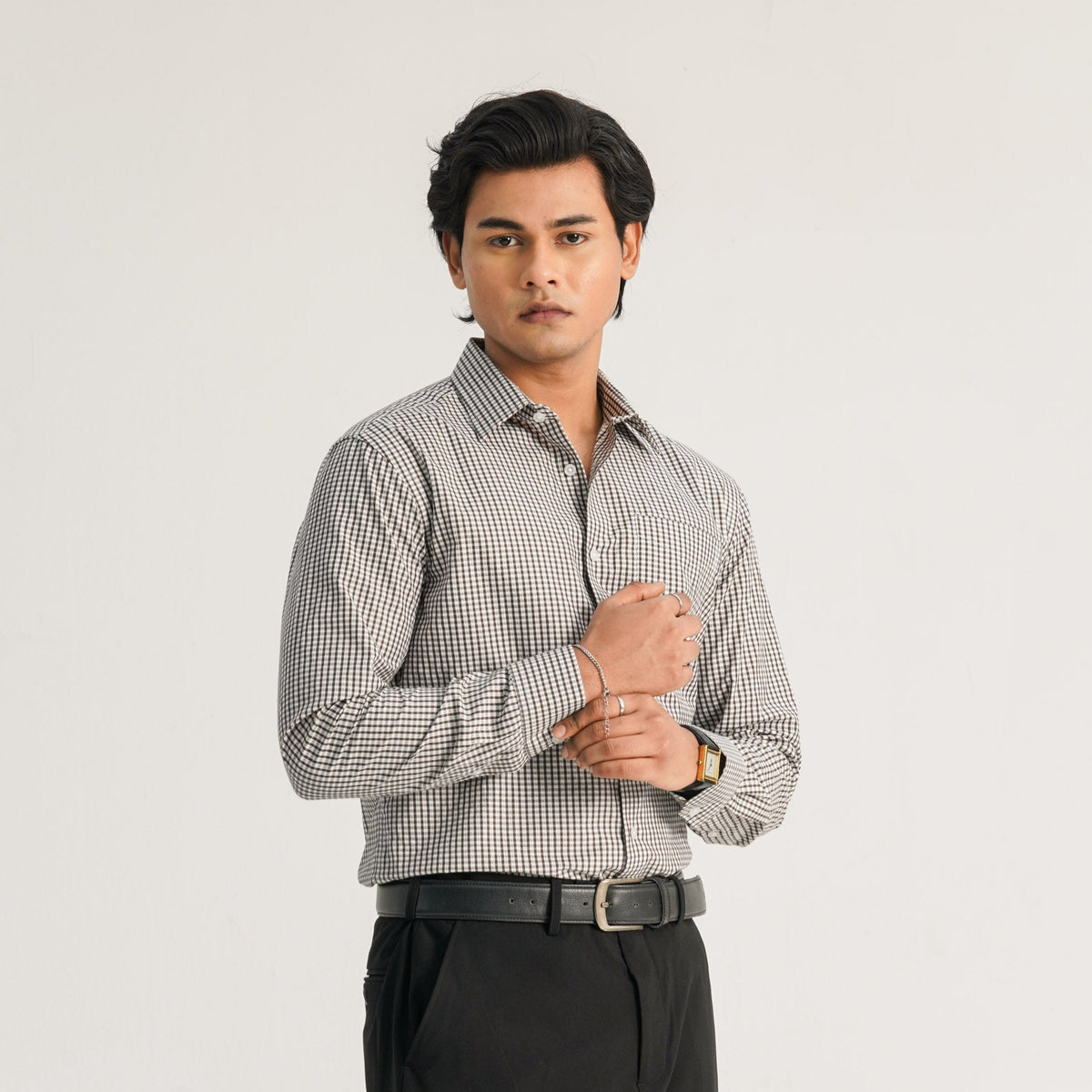 Mens Chocoate Check Formal Shirt