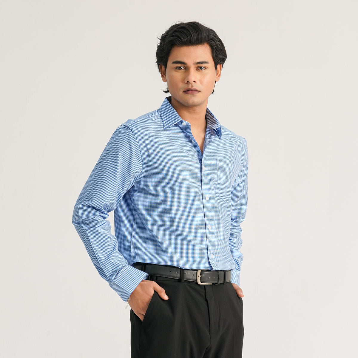 Mens Blue Check Formal Shirt