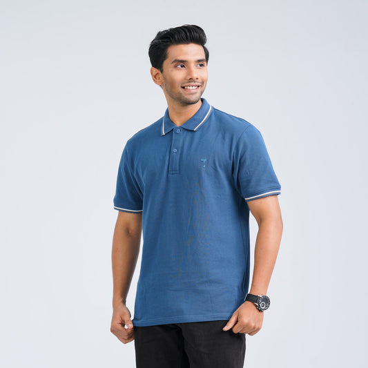 Men's Blue Cotton Polo