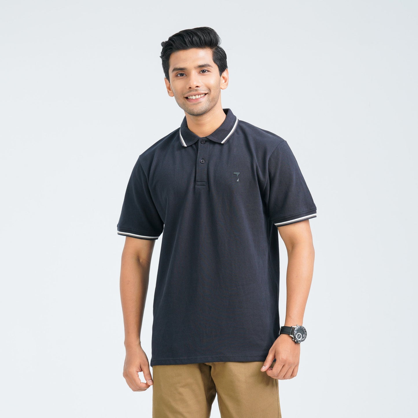 Men's Black Cotton Polo