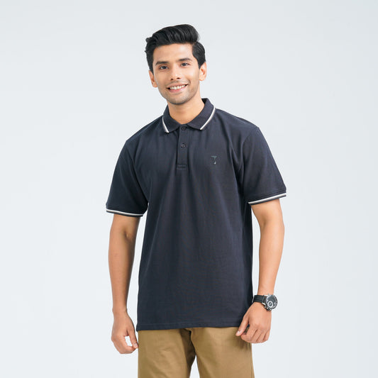 Men's Black Cotton Polo
