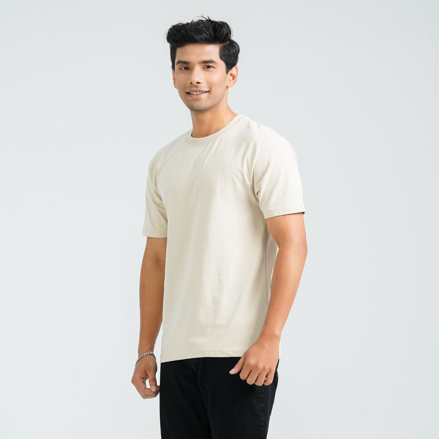Men's Beige Cotton T-Shirt