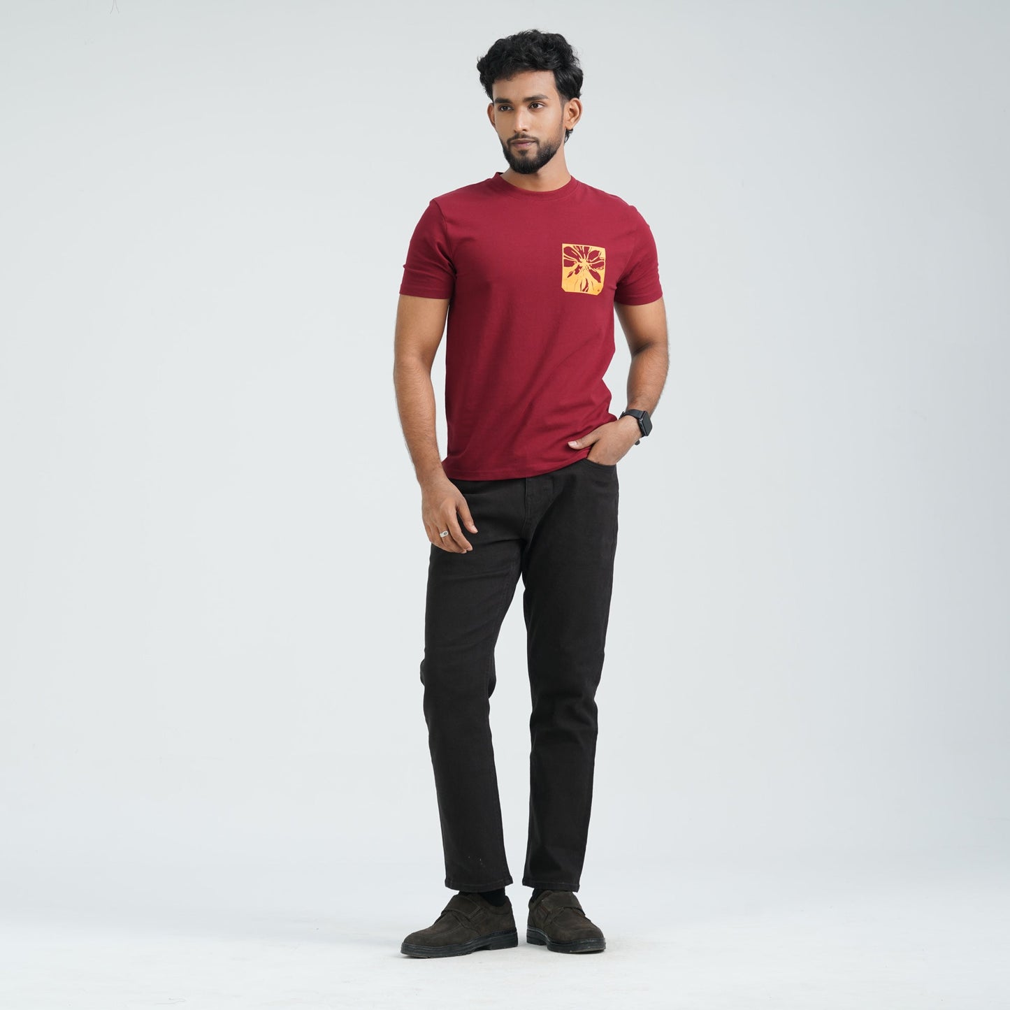 Men's Maroon Cotton T-Shirt