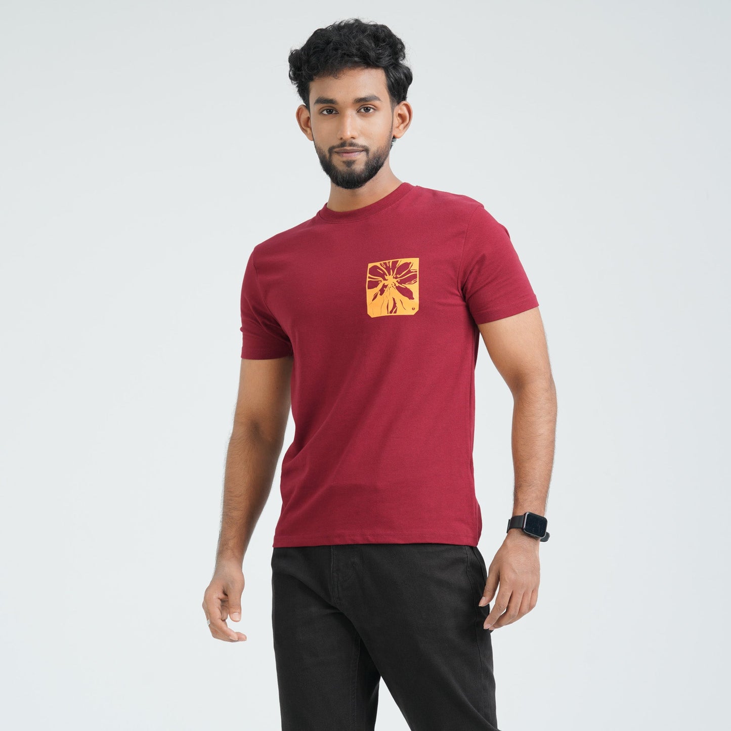 Men's Maroon Cotton T-Shirt