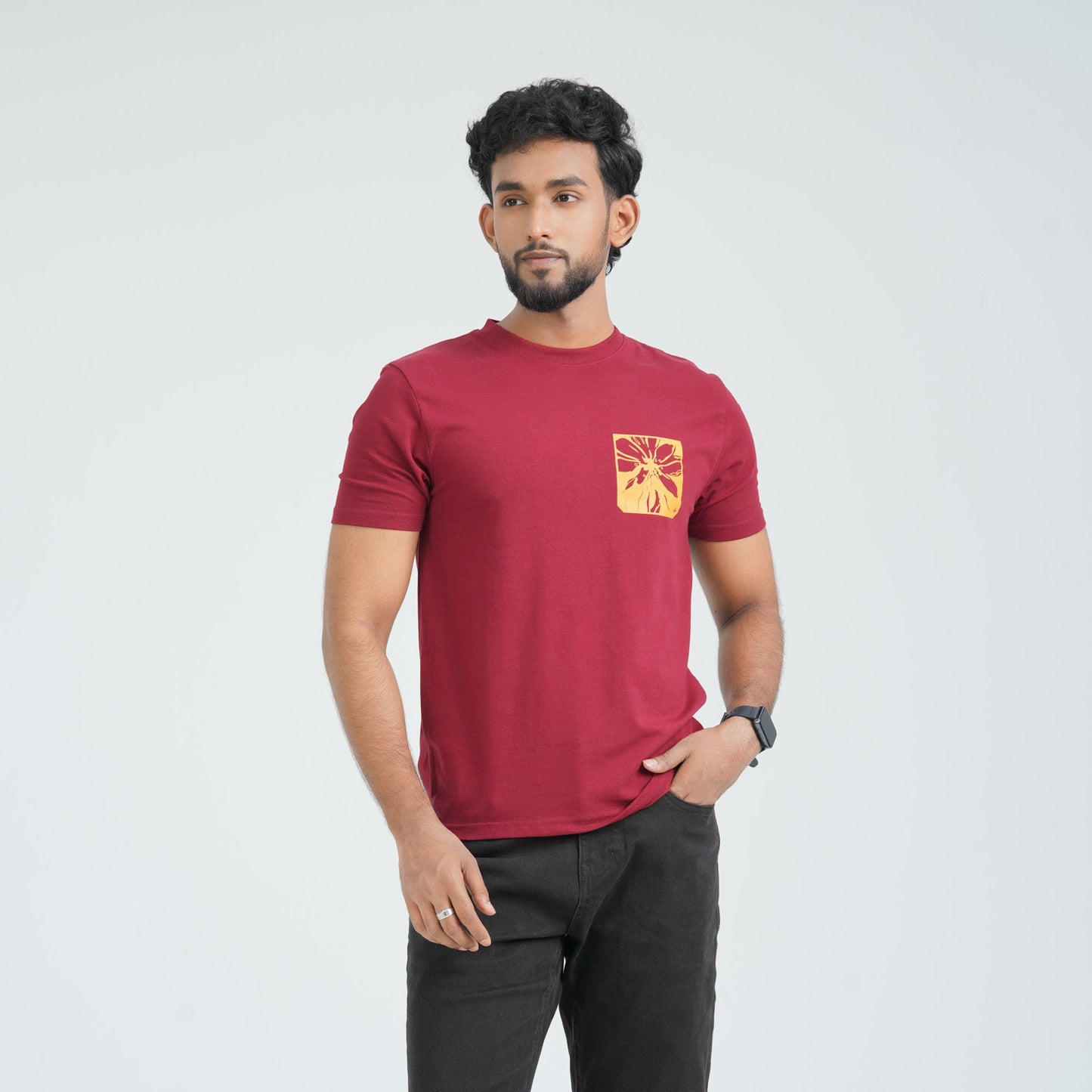 Men's Maroon Cotton T-Shirt