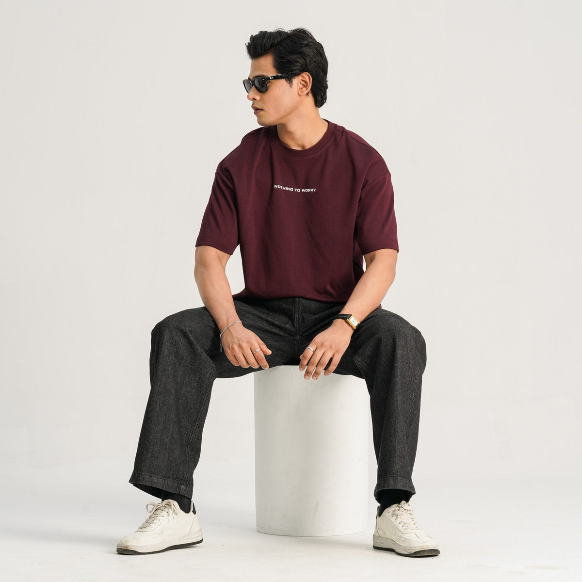Mens Maroon Oversized T-Shirt
