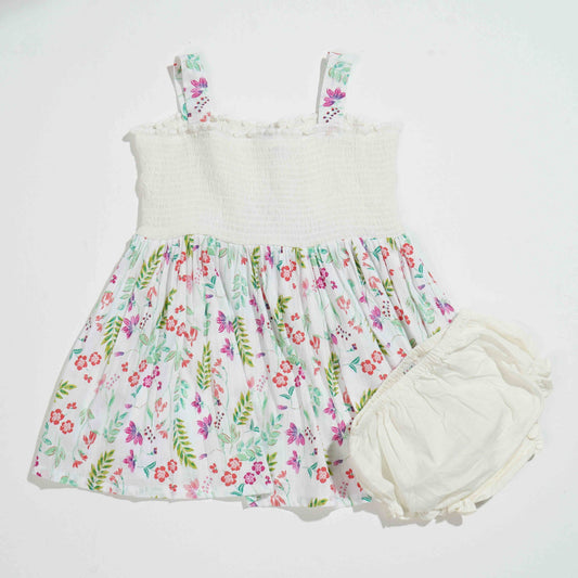 NEW BORN GIRLSFROCK - WHITE AOP
