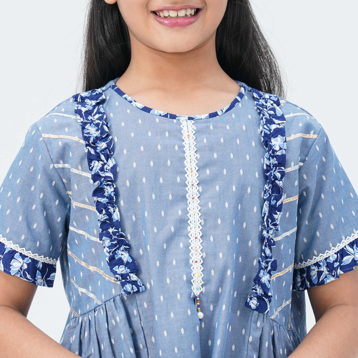 Girl's Blue Cotton Two Piece Set