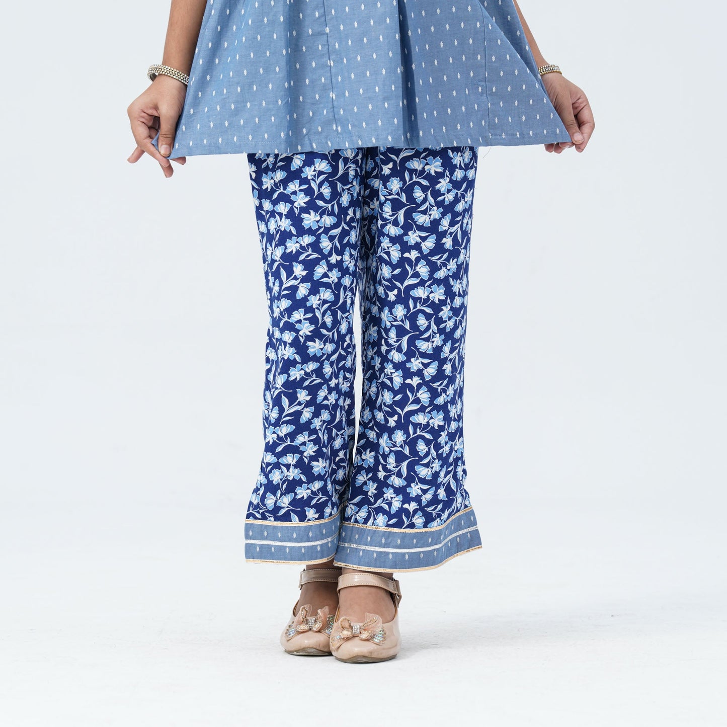 Girl's Blue Cotton Two Piece Set