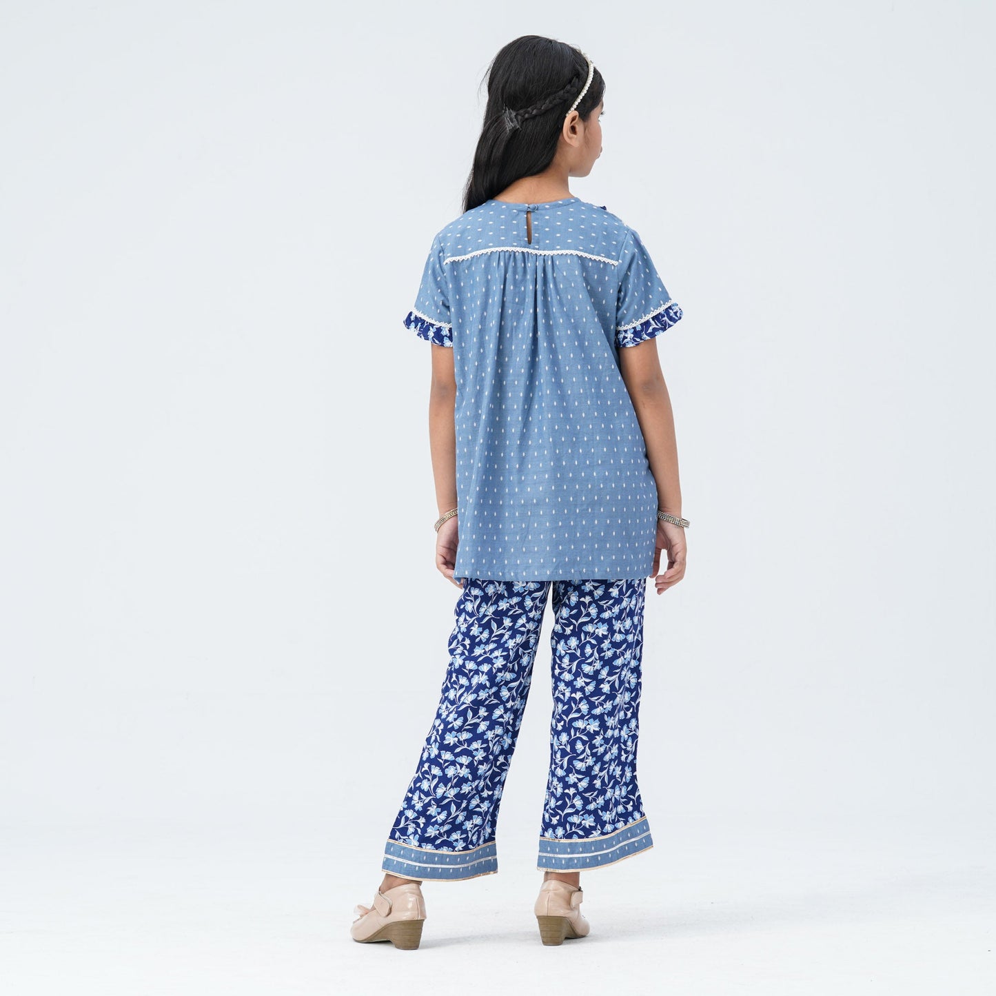 Girl's Blue Cotton Two Piece Set