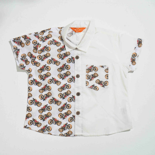 NEW BORN BOYS SHIRT - WHITE PRINT