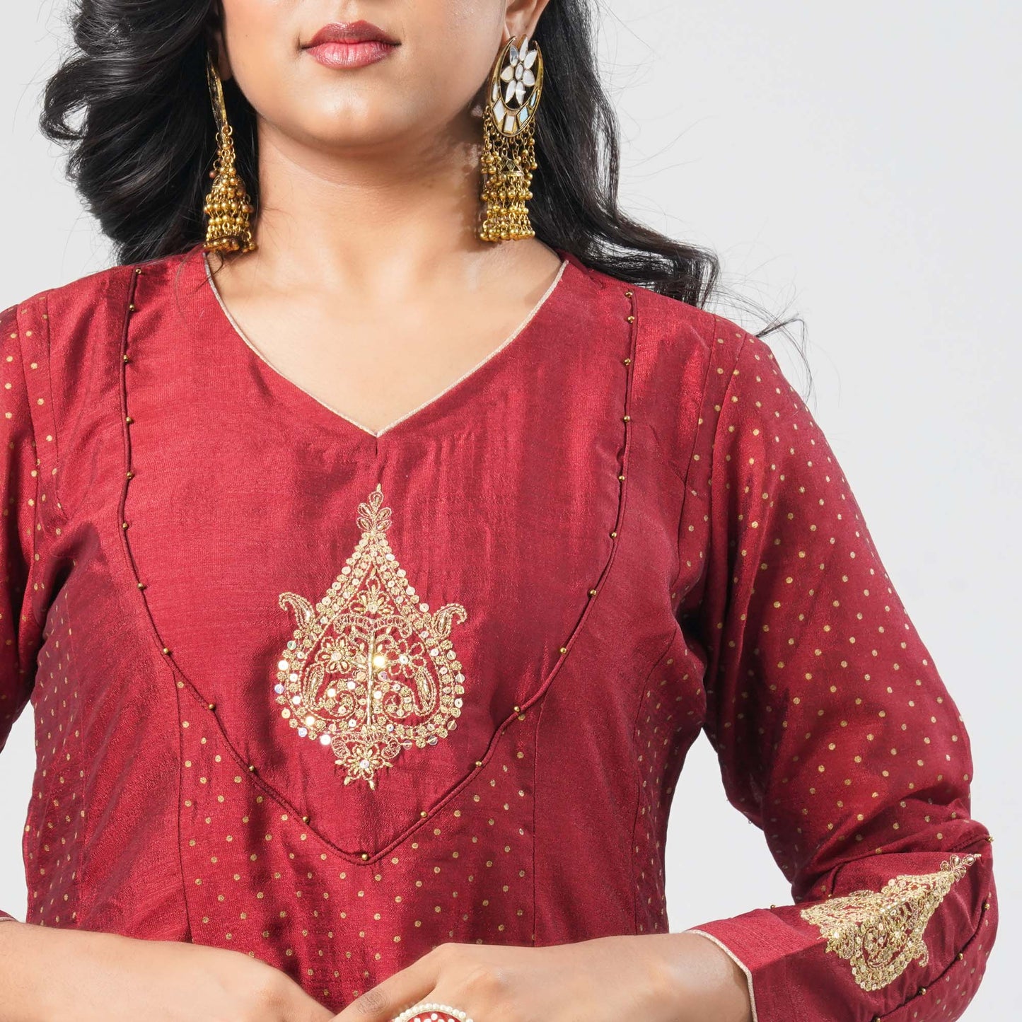 Women's Maroon Silk Two Piece Set