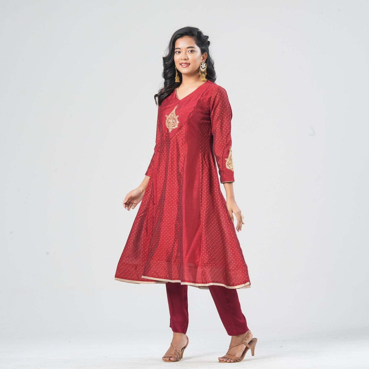 Women's Maroon Silk Two Piece Set