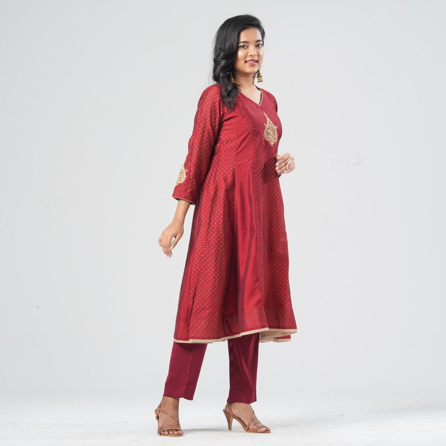 Women's Maroon Silk Two Piece Set