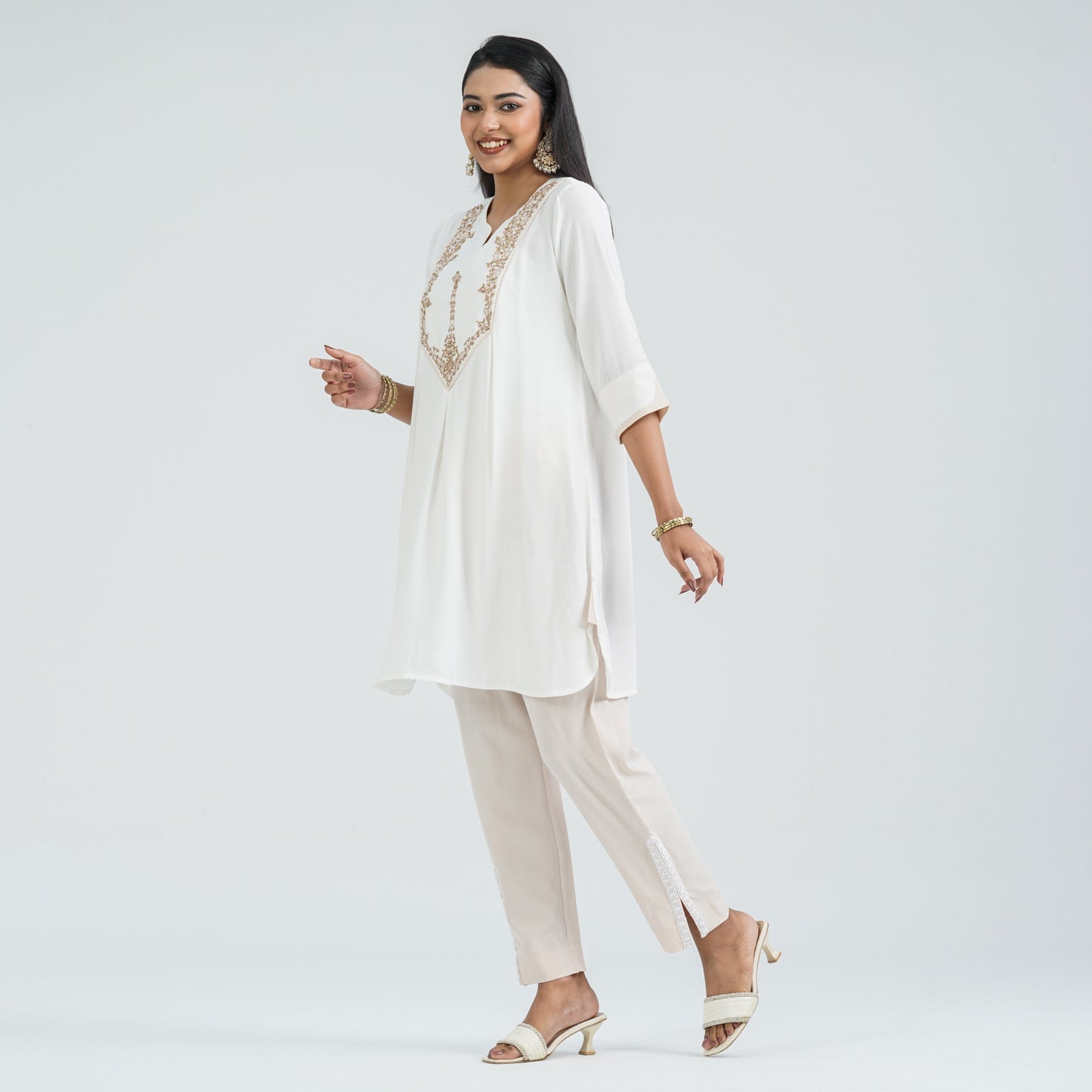 Women Off White Cotton Two Piece Set