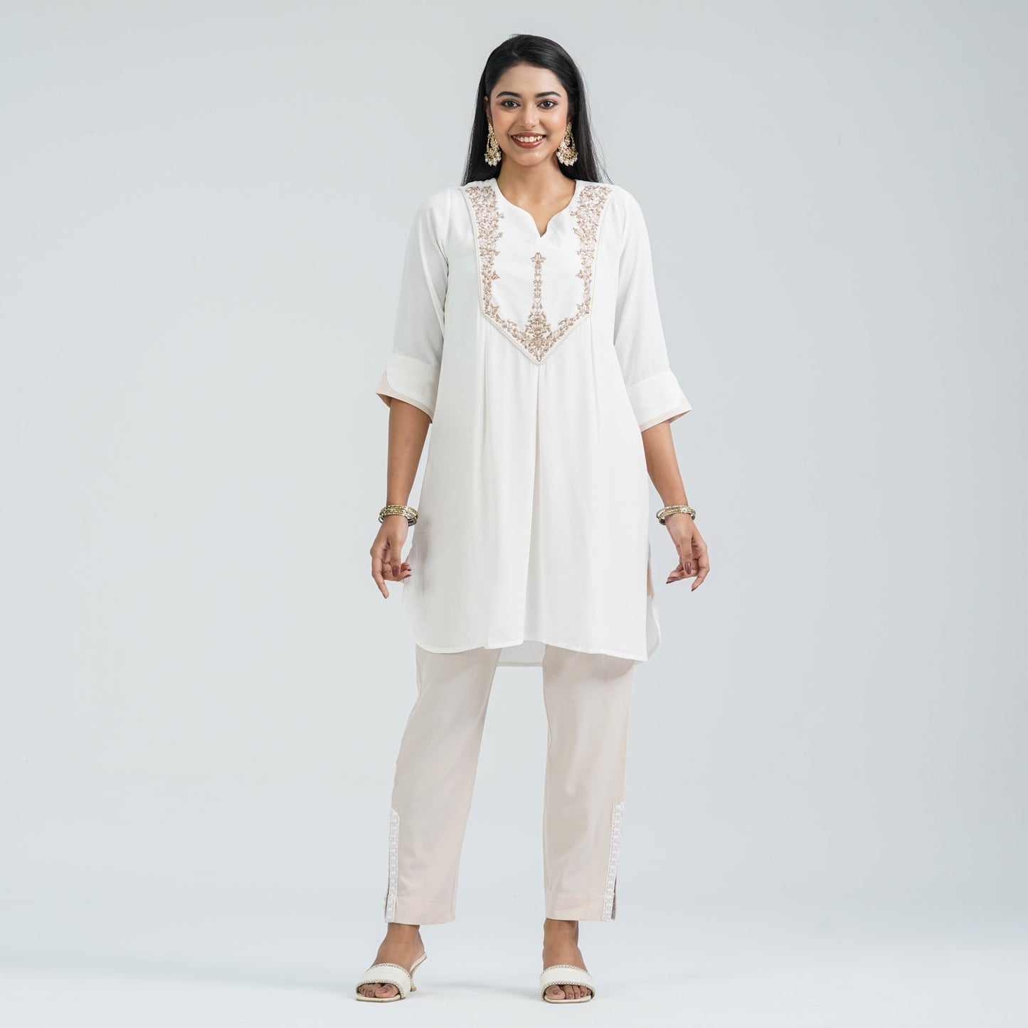 Women Off White Cotton Two Piece Set
