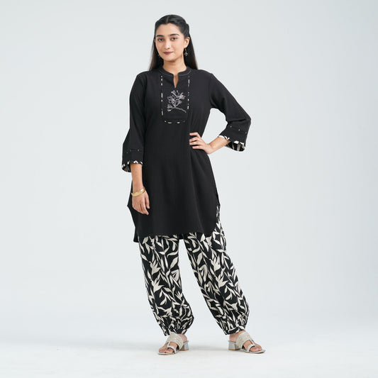Women’s Black Embroidered Two Piece Set