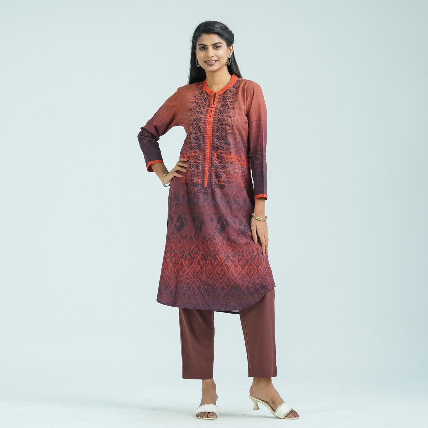 Women’s Brown Blended Silk Two Piece Set