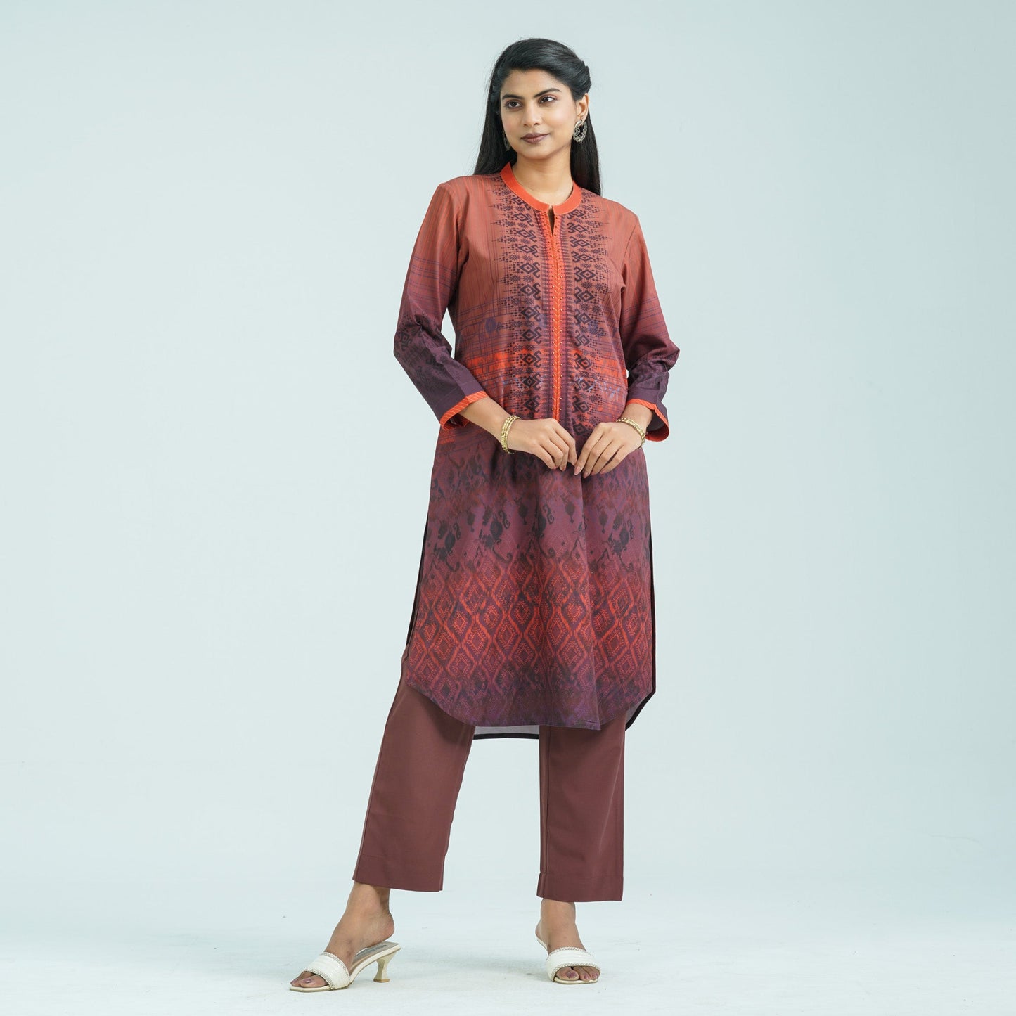 Women’s Brown Blended Silk Two Piece Set