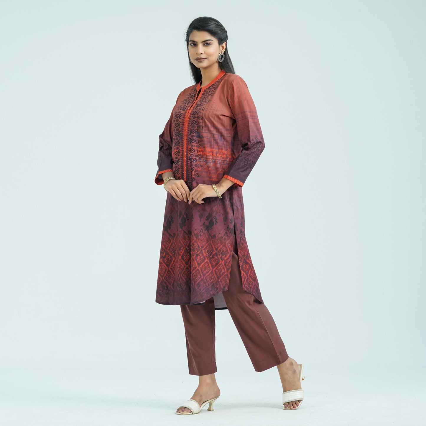 Women’s Brown Blended Silk Two Piece Set